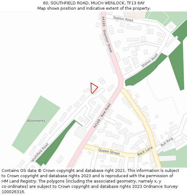 60, SOUTHFIELD ROAD, MUCH WENLOCK, TF13 6AY: Location map and indicative extent of plot