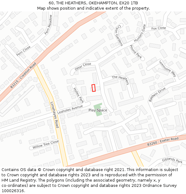 60, THE HEATHERS, OKEHAMPTON, EX20 1TB: Location map and indicative extent of plot