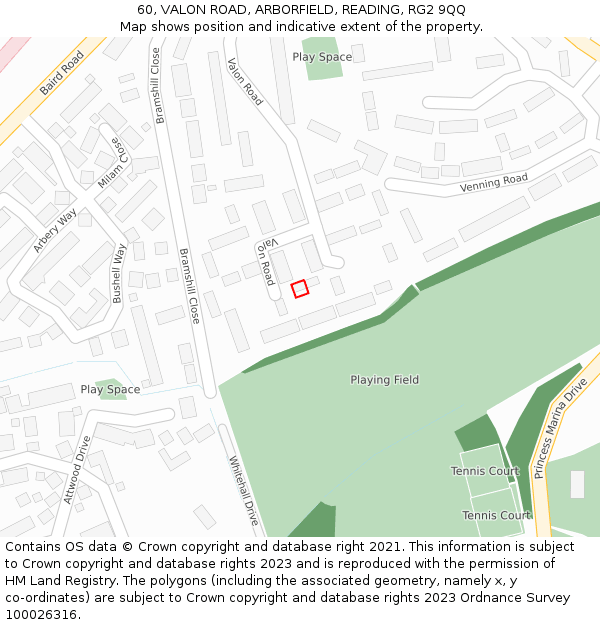 60, VALON ROAD, ARBORFIELD, READING, RG2 9QQ: Location map and indicative extent of plot