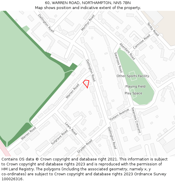 60, WARREN ROAD, NORTHAMPTON, NN5 7BN: Location map and indicative extent of plot