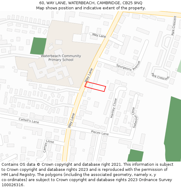 60, WAY LANE, WATERBEACH, CAMBRIDGE, CB25 9NQ: Location map and indicative extent of plot