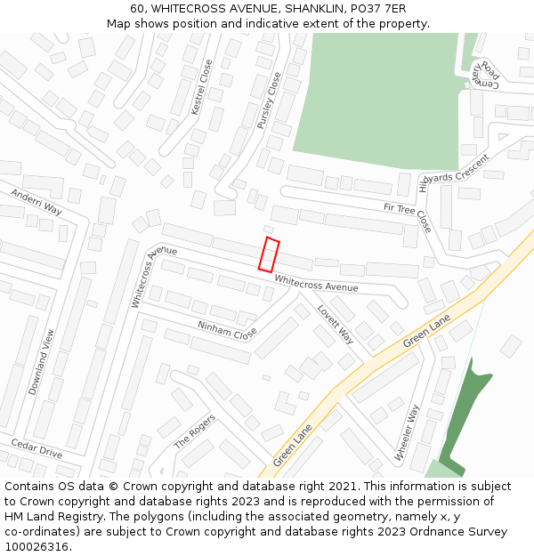 60, WHITECROSS AVENUE, SHANKLIN, PO37 7ER: Location map and indicative extent of plot