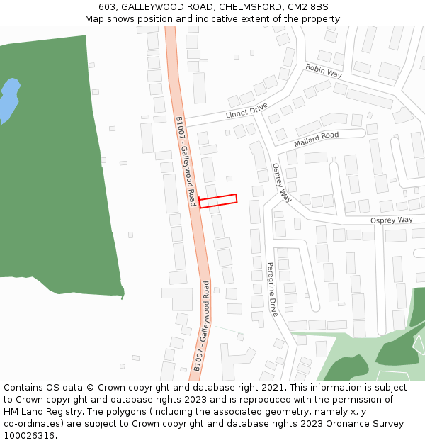 603, GALLEYWOOD ROAD, CHELMSFORD, CM2 8BS: Location map and indicative extent of plot