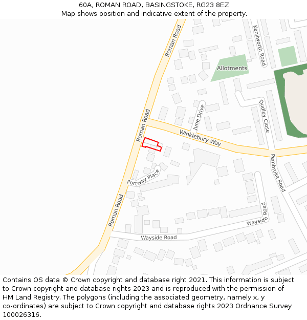 60A, ROMAN ROAD, BASINGSTOKE, RG23 8EZ: Location map and indicative extent of plot