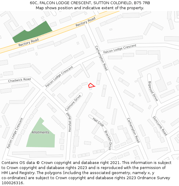 60C, FALCON LODGE CRESCENT, SUTTON COLDFIELD, B75 7RB: Location map and indicative extent of plot