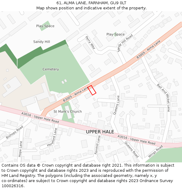 61, ALMA LANE, FARNHAM, GU9 0LT: Location map and indicative extent of plot