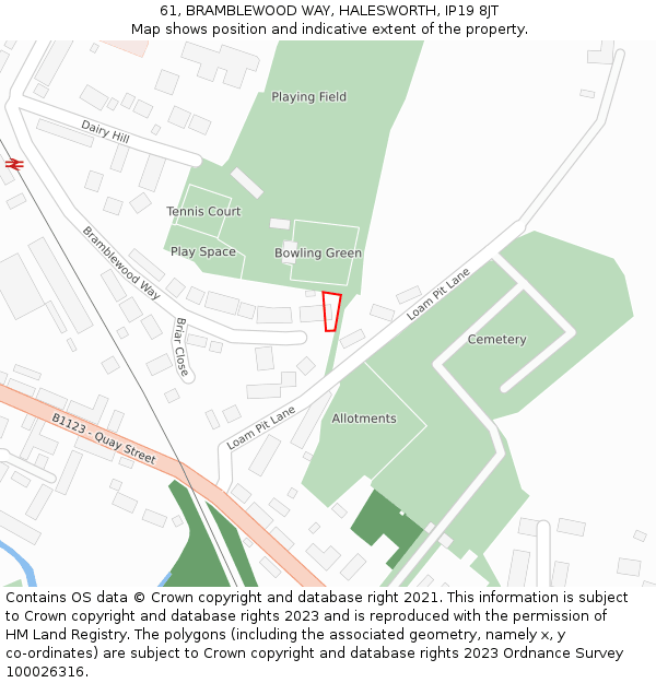 61, BRAMBLEWOOD WAY, HALESWORTH, IP19 8JT: Location map and indicative extent of plot