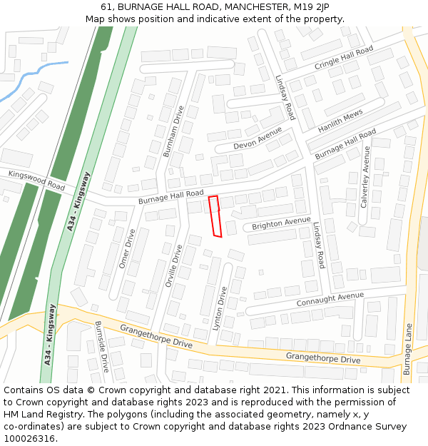 61, BURNAGE HALL ROAD, MANCHESTER, M19 2JP: Location map and indicative extent of plot