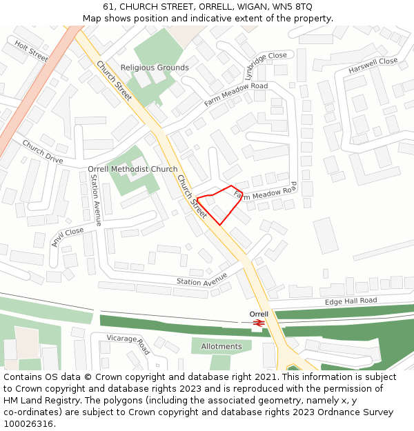 61, CHURCH STREET, ORRELL, WIGAN, WN5 8TQ: Location map and indicative extent of plot