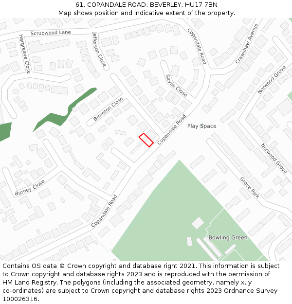 61, COPANDALE ROAD, BEVERLEY, HU17 7BN: Location map and indicative extent of plot