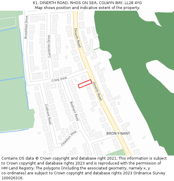 61, DINERTH ROAD, RHOS ON SEA, COLWYN BAY, LL28 4YG: Location map and indicative extent of plot