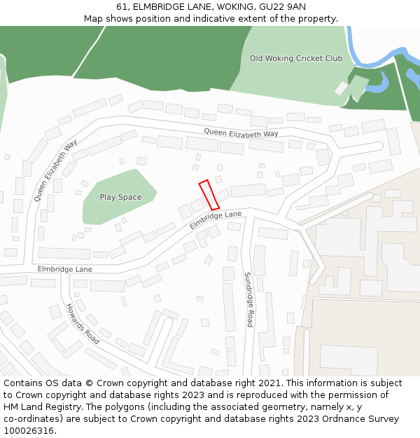 61, ELMBRIDGE LANE, WOKING, GU22 9AN: Location map and indicative extent of plot