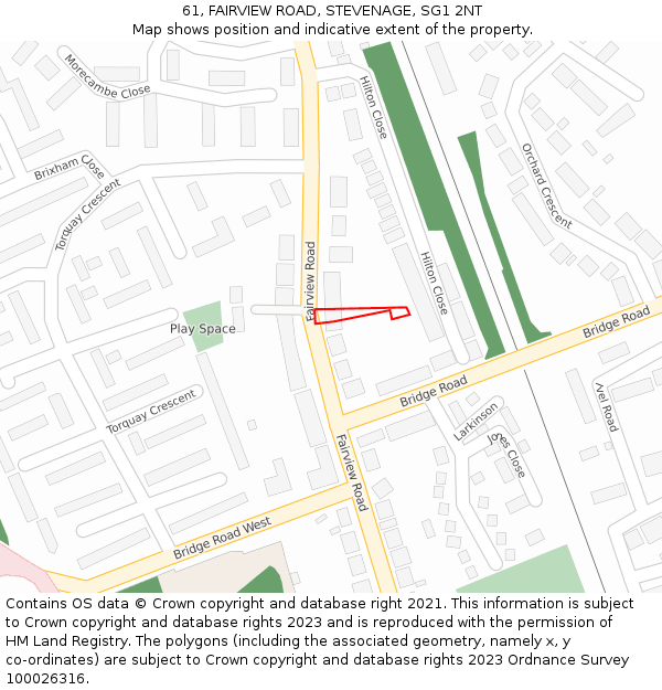 61, FAIRVIEW ROAD, STEVENAGE, SG1 2NT: Location map and indicative extent of plot