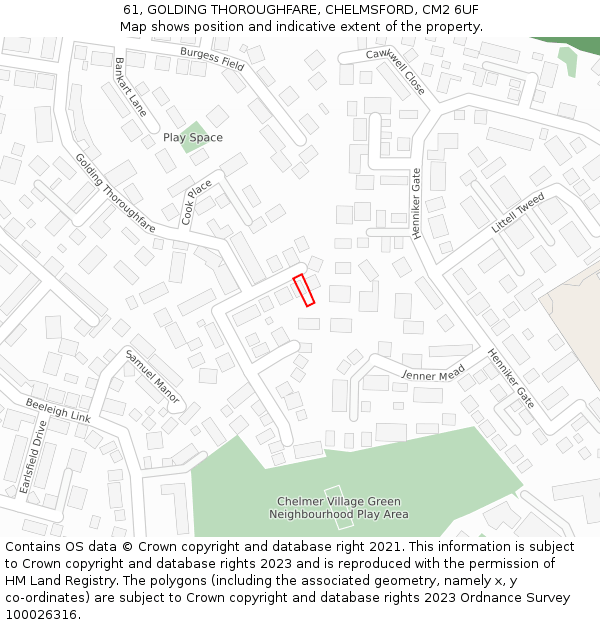 61, GOLDING THOROUGHFARE, CHELMSFORD, CM2 6UF: Location map and indicative extent of plot