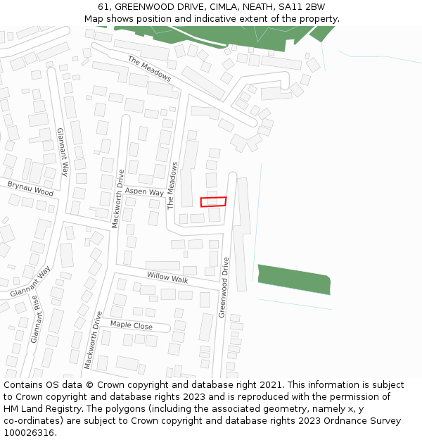 61, GREENWOOD DRIVE, CIMLA, NEATH, SA11 2BW: Location map and indicative extent of plot
