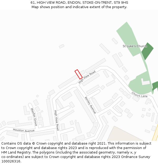 61, HIGH VIEW ROAD, ENDON, STOKE-ON-TRENT, ST9 9HS: Location map and indicative extent of plot