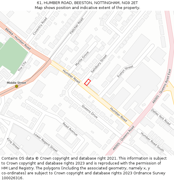 61, HUMBER ROAD, BEESTON, NOTTINGHAM, NG9 2ET: Location map and indicative extent of plot