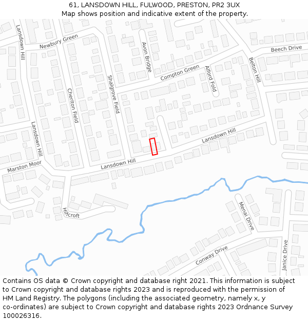 61, LANSDOWN HILL, FULWOOD, PRESTON, PR2 3UX: Location map and indicative extent of plot