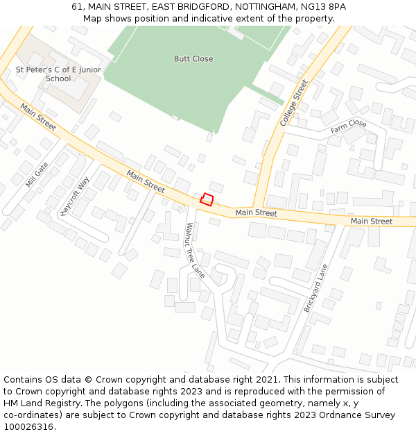 61, MAIN STREET, EAST BRIDGFORD, NOTTINGHAM, NG13 8PA: Location map and indicative extent of plot