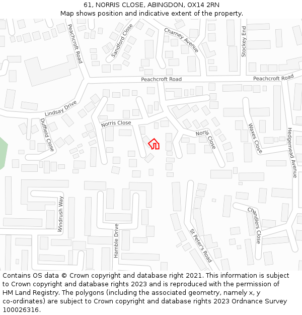 61, NORRIS CLOSE, ABINGDON, OX14 2RN: Location map and indicative extent of plot