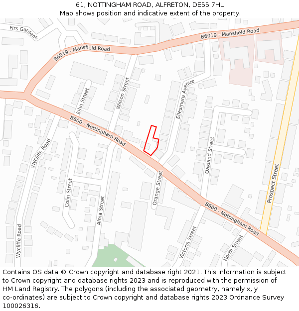 61, NOTTINGHAM ROAD, ALFRETON, DE55 7HL: Location map and indicative extent of plot