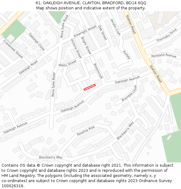 61, OAKLEIGH AVENUE, CLAYTON, BRADFORD, BD14 6QQ: Location map and indicative extent of plot