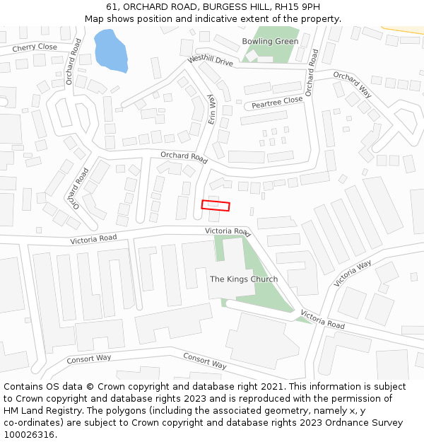 61, ORCHARD ROAD, BURGESS HILL, RH15 9PH: Location map and indicative extent of plot