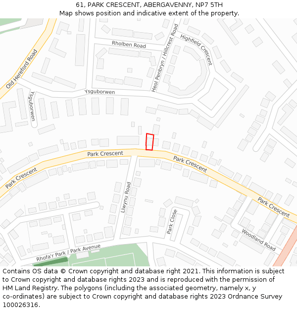 61, PARK CRESCENT, ABERGAVENNY, NP7 5TH: Location map and indicative extent of plot