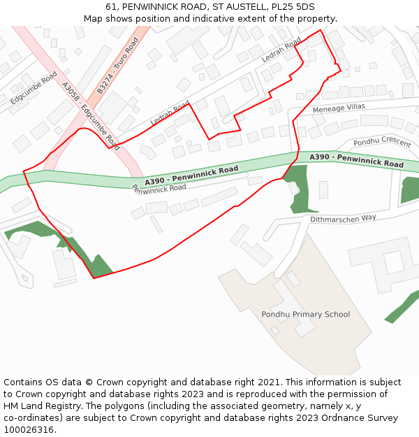 61, PENWINNICK ROAD, ST AUSTELL, PL25 5DS: Location map and indicative extent of plot
