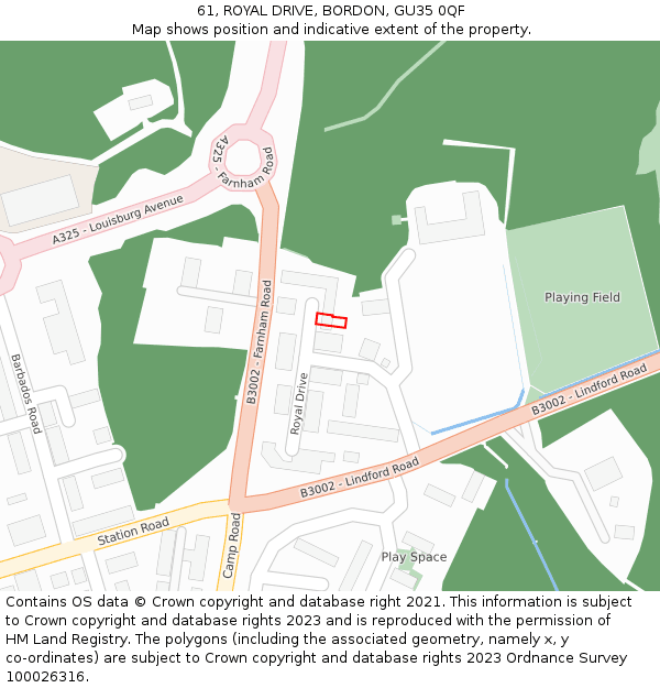 61, ROYAL DRIVE, BORDON, GU35 0QF: Location map and indicative extent of plot