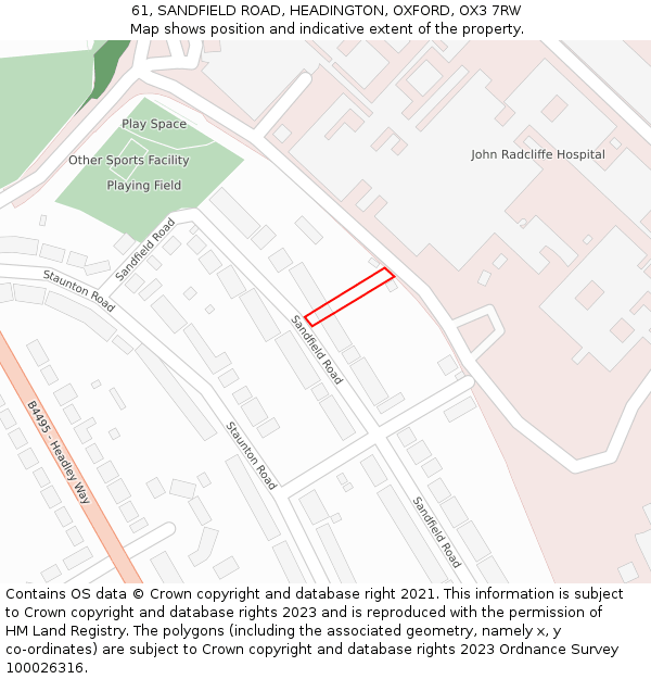 61, SANDFIELD ROAD, HEADINGTON, OXFORD, OX3 7RW: Location map and indicative extent of plot