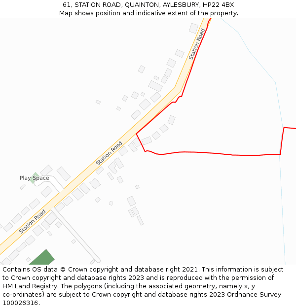 61, STATION ROAD, QUAINTON, AYLESBURY, HP22 4BX: Location map and indicative extent of plot