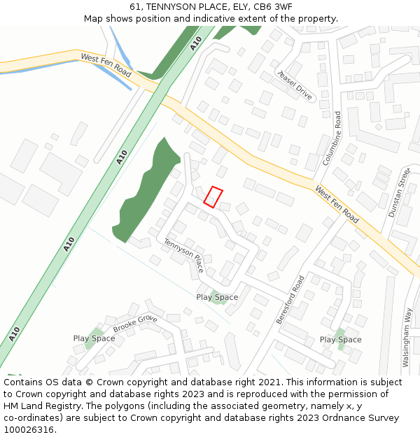 61, TENNYSON PLACE, ELY, CB6 3WF: Location map and indicative extent of plot