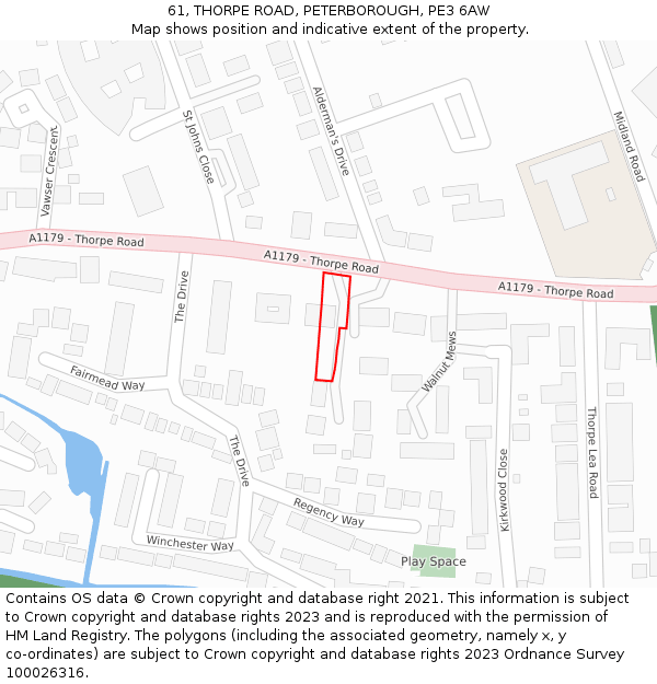 61, THORPE ROAD, PETERBOROUGH, PE3 6AW: Location map and indicative extent of plot