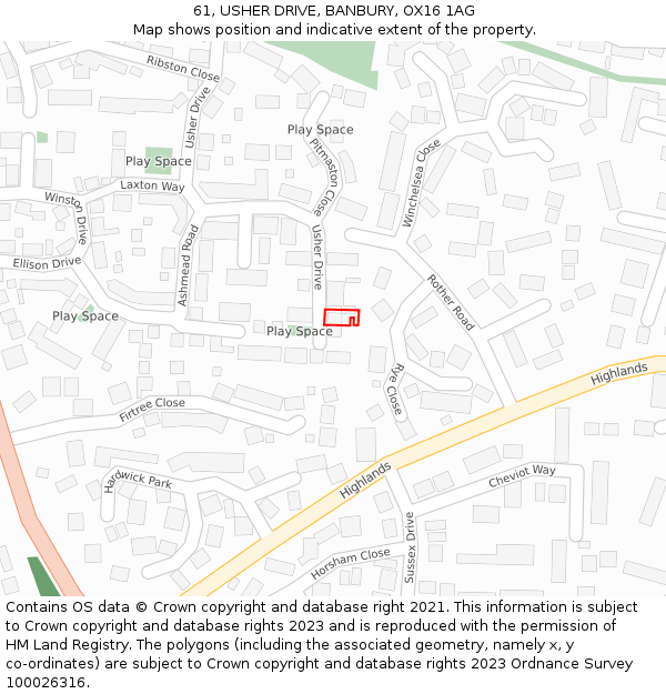 61, USHER DRIVE, BANBURY, OX16 1AG: Location map and indicative extent of plot