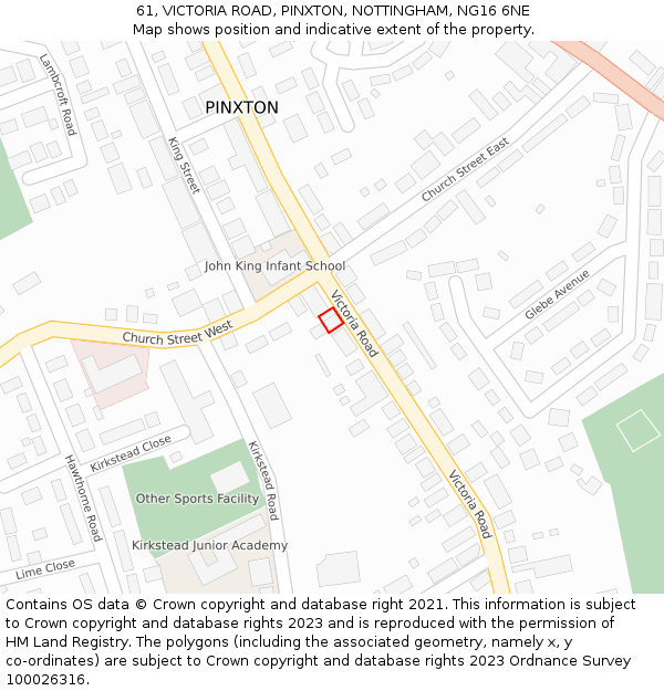 61, VICTORIA ROAD, PINXTON, NOTTINGHAM, NG16 6NE: Location map and indicative extent of plot