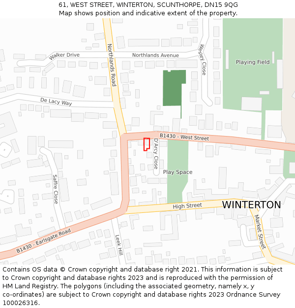 61, WEST STREET, WINTERTON, SCUNTHORPE, DN15 9QG: Location map and indicative extent of plot