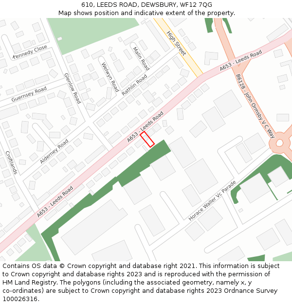 610, LEEDS ROAD, DEWSBURY, WF12 7QG: Location map and indicative extent of plot