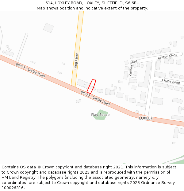 614, LOXLEY ROAD, LOXLEY, SHEFFIELD, S6 6RU: Location map and indicative extent of plot