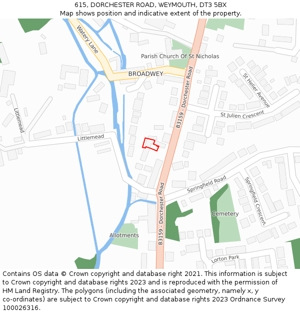 615, DORCHESTER ROAD, WEYMOUTH, DT3 5BX: Location map and indicative extent of plot