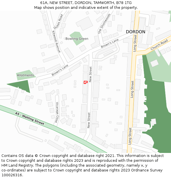 61A, NEW STREET, DORDON, TAMWORTH, B78 1TG: Location map and indicative extent of plot