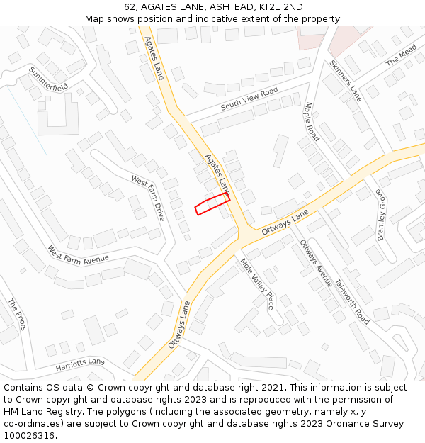 62, AGATES LANE, ASHTEAD, KT21 2ND: Location map and indicative extent of plot