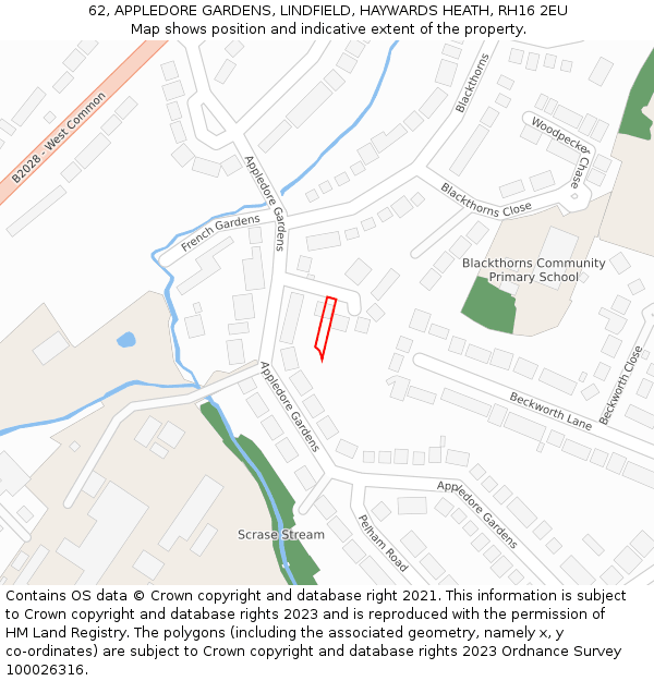 62, APPLEDORE GARDENS, LINDFIELD, HAYWARDS HEATH, RH16 2EU: Location map and indicative extent of plot