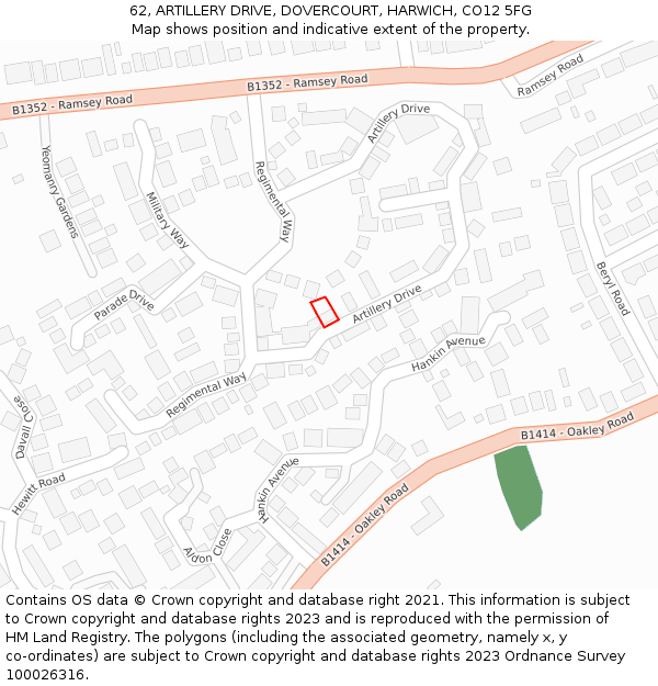 62, ARTILLERY DRIVE, DOVERCOURT, HARWICH, CO12 5FG: Location map and indicative extent of plot