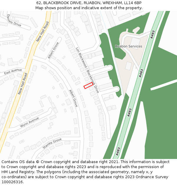 62, BLACKBROOK DRIVE, RUABON, WREXHAM, LL14 6BP: Location map and indicative extent of plot