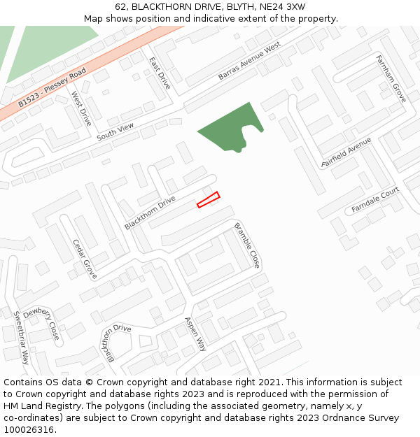 62, BLACKTHORN DRIVE, BLYTH, NE24 3XW: Location map and indicative extent of plot