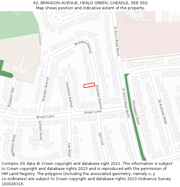 62, BRANDON AVENUE, HEALD GREEN, CHEADLE, SK8 3SQ: Location map and indicative extent of plot