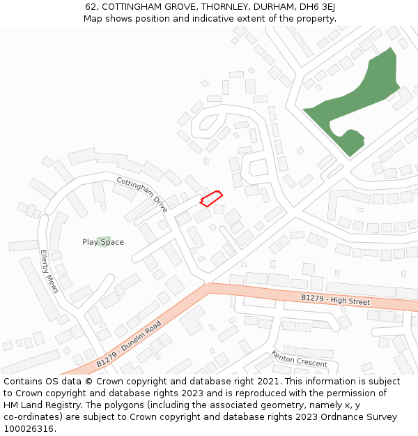 62, COTTINGHAM GROVE, THORNLEY, DURHAM, DH6 3EJ: Location map and indicative extent of plot