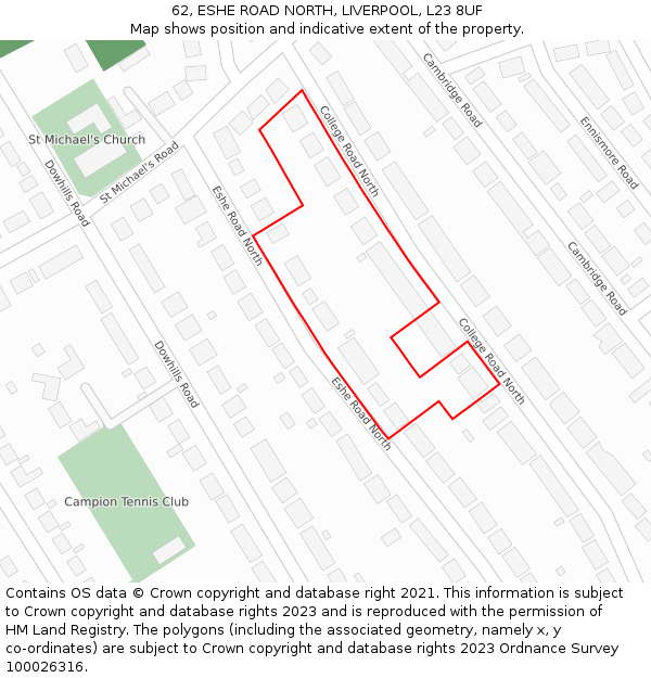 62, ESHE ROAD NORTH, LIVERPOOL, L23 8UF: Location map and indicative extent of plot