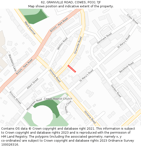 62, GRANVILLE ROAD, COWES, PO31 7JF: Location map and indicative extent of plot